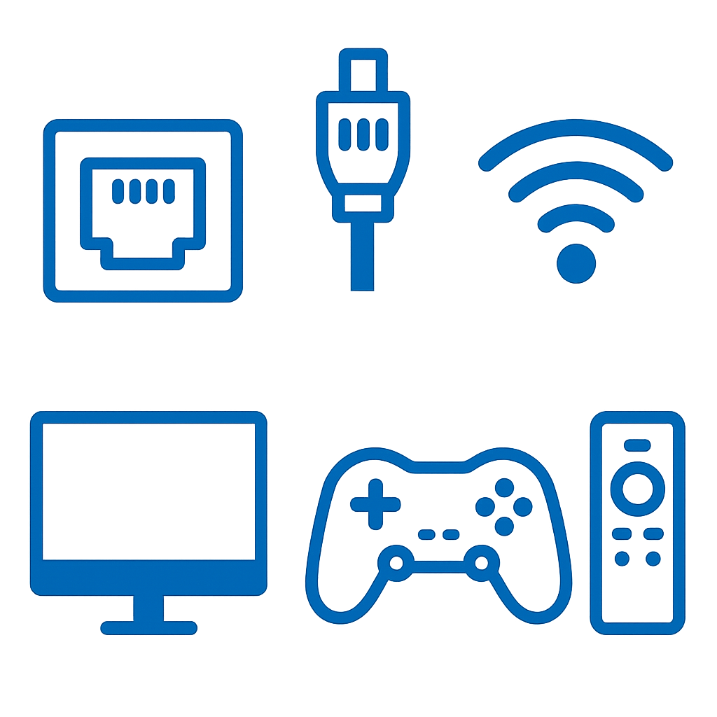 la communication RJ45, le Wi-Fi et les réseaux multimédia pour maison connectée et domotique.