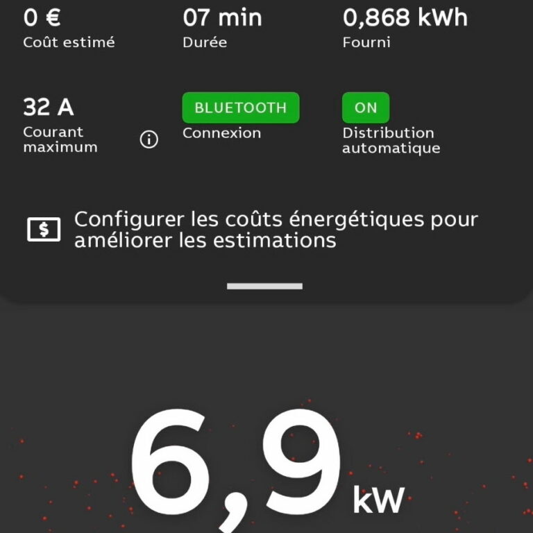 puissance de charge 6,9 kW borne ABB recharge véhicule électrique Perros-Guirec
