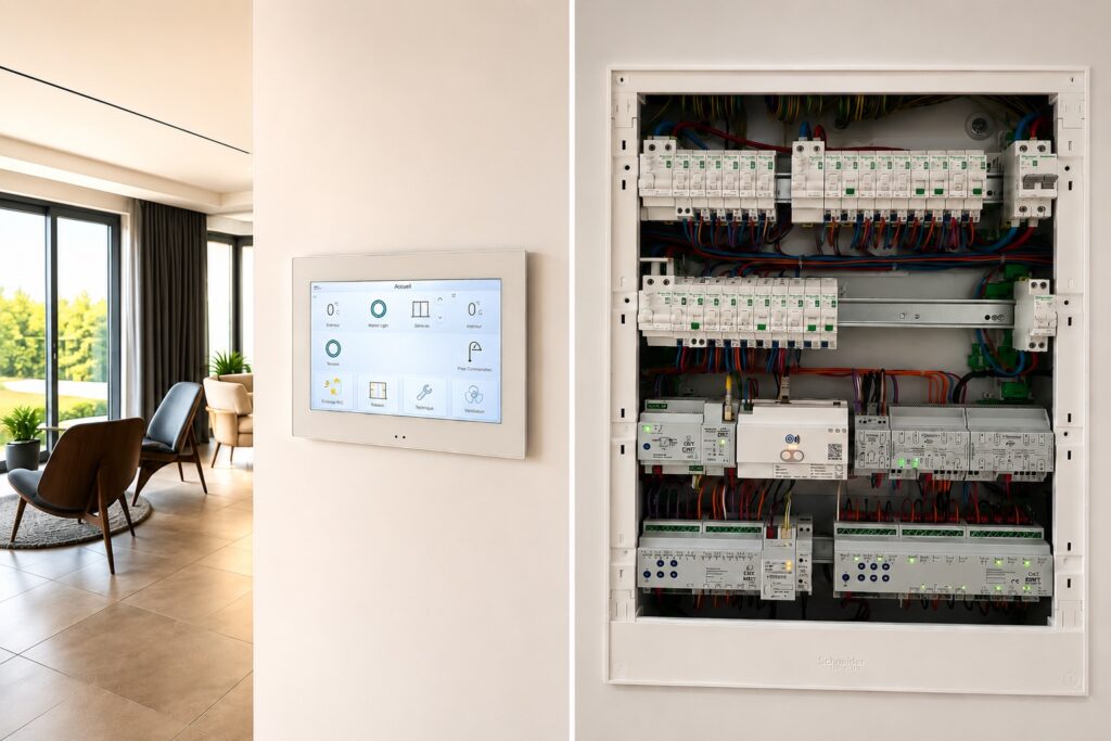 Installation domotique KNX avec écran de supervision et tableau électrique à Perros-Guirec